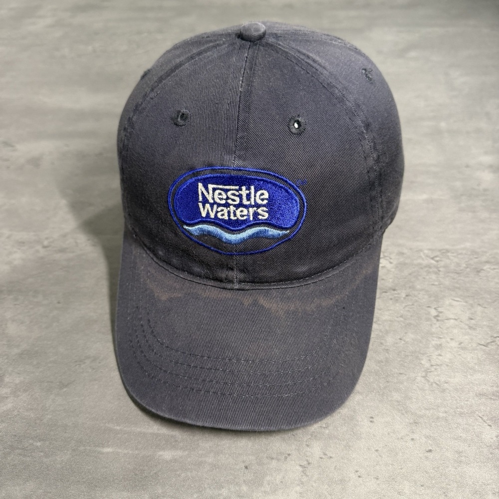 Vintage Nestle Waters Hat Navy Blue Faded Seltzer Soda Snack Promo‎ 90s Work Cap